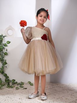 Toy Balloon Kids - Gold Satin Self Design Dress