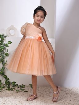 Toy Balloon Kids - Peach Satin Self Design Dress