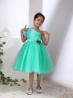 Toy Balloon Kids - Green Satin Self Design Dress
