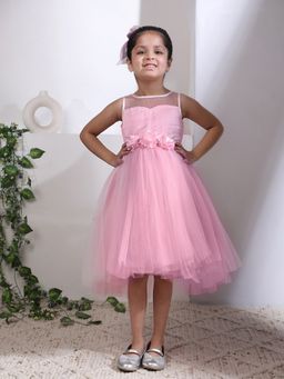 Toy Balloon Kids - Pink Satin Self Design Dress