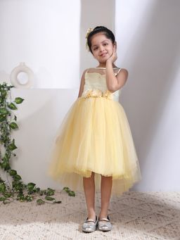 Toy Balloon Kids - Yellow Satin Self Design Dress