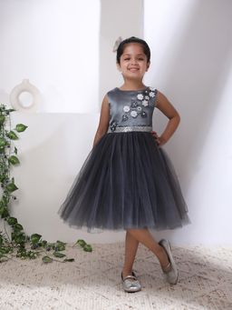 Toy Balloon Kids - Grey Satin Embellished Dress