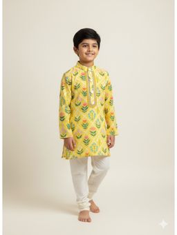 THE WISHING CLOSET - Yellow Cotton Floral Kurta With Pyjama