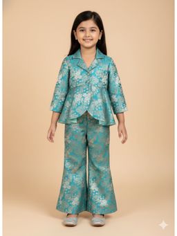THE WISHING CLOSET - Blue Brocade Floral Top With Pant
