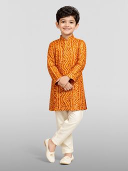 Vastramay - Boys' Falsa Pure Cotton Bandhani Digital Print Kurta Pyjama Set