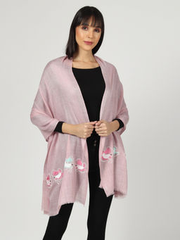 Modarta By Kamakshi - Pink Embroidered Woollen Stole
