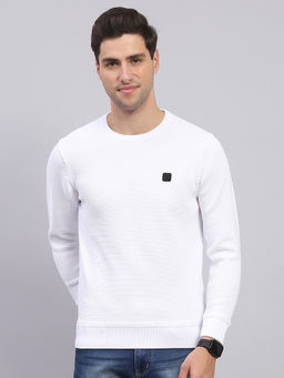 Rock.it - Mens White Checkered Round Neck Full Sleeve Sweatshirt