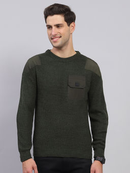 Rock.it - Mens Olive Textured Round Neck Full Sleeve Sweater