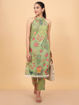 HANDME - Garden-Fresh Halter Neck Kurta & Pant (Set of 2)