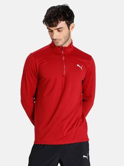 Puma - Favourite Quarter-Zip Mens Running Maroon Performance T-Shirt