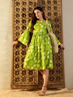 Mabish By Sonal Jain - Bell Sleeve Green Dress
