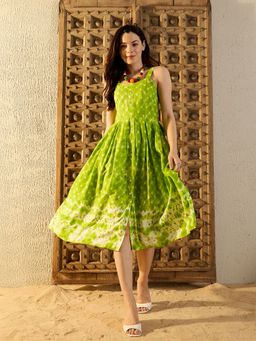 Mabish By Sonal Jain - Strappy Box Pleat Green Dress
