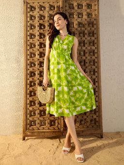 Mabish By Sonal Jain - Over Lap Neck Green Dress