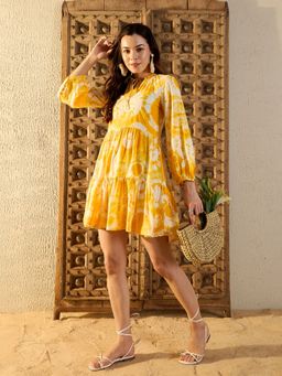 Mabish By Sonal Jain - Balloon Sleeve Layered Yellow Dress