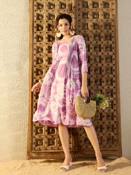 Mabish By Sonal Jain - Front Tucks With Back Opening Lavender Dress
