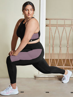 Nykd by Nykaa - Nykd All Day High rise Color Block Breathable Leggings - NYK029 - Jet Black+Elder Berry