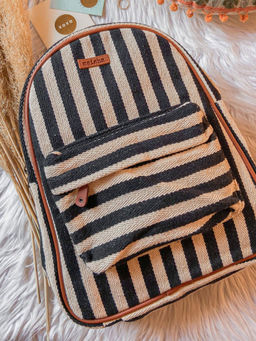 Maisha - Lifestyle Black And White Stripes Compact Backpack Bag