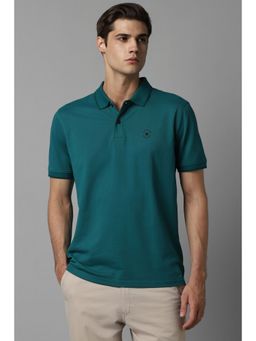 Louis Philippe - Men Green Solid Polo Neck T-Shirt