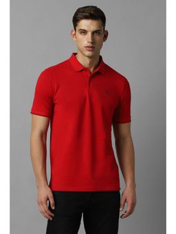 Louis Philippe - Men Red Solid Polo Neck T-Shirt