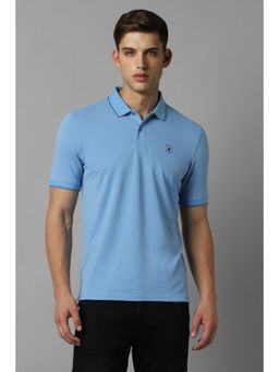 Louis Philippe - Men Blue Solid Polo Neck T-Shirt