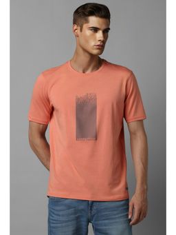 Louis Philippe - Men Peach Print Crew Neck T-Shirt