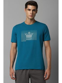 Louis Philippe - Men Blue Print Crew Neck T-Shirt