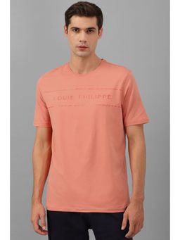 Louis Philippe - Men Peach Print Crew Neck T-Shirt