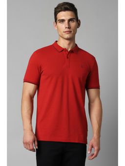 Louis Philippe - Men Red Solid Polo Neck T-Shirt
