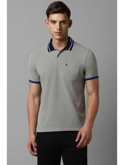 Louis Philippe - Men Grey Solid Polo Neck T-Shirt