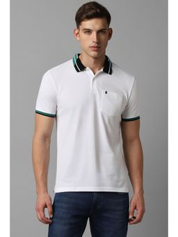 Louis Philippe - Men White Solid Polo Neck T-Shirt