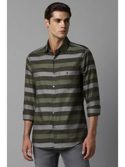 Louis Philippe - Men Olive Super Slim Fit Stripe Full Sleeves Casual Shirt