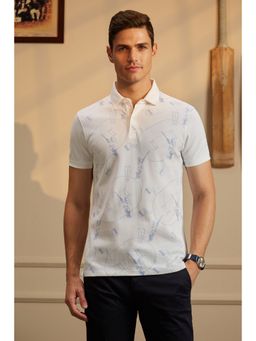 Peter England - Men White Printed Breathable Cotton Polo T-Shirt