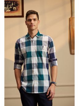 Peter England - Men Multi Color Checked Full Sleeves Cotton Shirt With Non Curl Collar