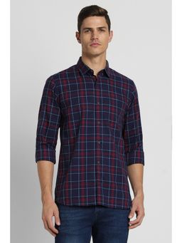 Peter England - Men Navy Slim Fit Check Full Sleeves Casual Shirt
