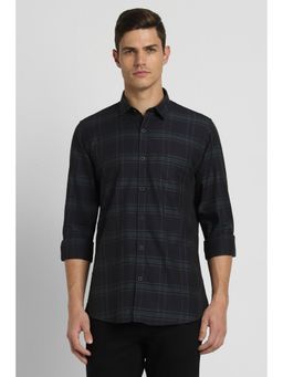 Peter England - Men Navy Slim Fit Check Full Sleeves Casual Shirt