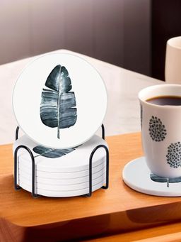 The Better Home - Feather Printed Ceramic Coaster (Pack of 6)