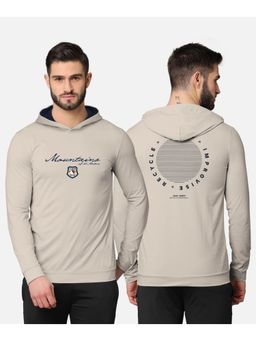 BULLMER - Trendy Front & Back Printed Full Sleeve Hooded T-shirt For Men Beige