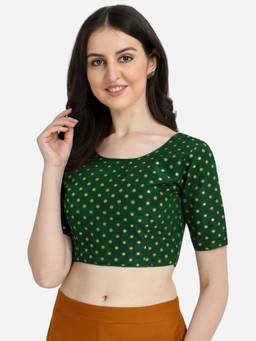 Amrutam Fab - Women's Jacquard Green Boat Neck Blouse
