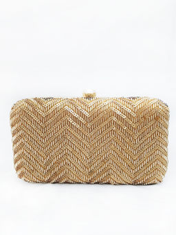 A Clutch Story - Bronze Zigzag Hand Embroidered Clutch