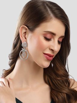 Karatcart - Silver Tone American Diamond Studded Dangler Earrings for Women