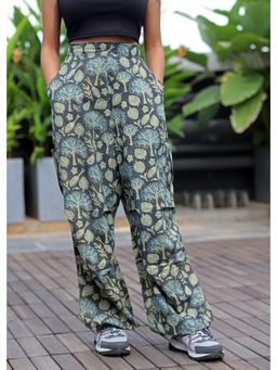 Culture Kraft - Grey Women's Gully Block-Printed Cargo Pants