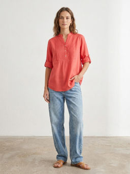 Scoup - Red Rayon Pleated Top