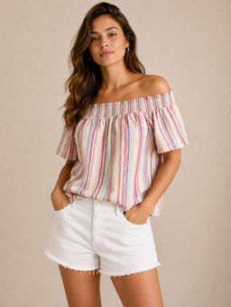 Scoup - Multi-Colour Off Shoulder Stripe Top