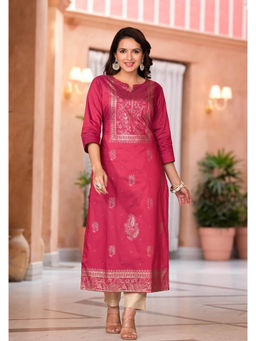 Juniper - Maroon Ethnic Motif Printed Cotton Kurta and Pant (Set of 2)