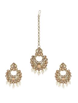 Anika's Creations - Gold Plated Floral Kundan Pearl Earring Maagtika Set Bridal