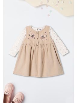max - Girls Embroidered Pinafore Dress with T-shirt - Beige