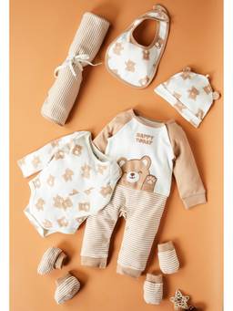 max - Infant Boys Printed Clothing Gift Set - Beige (Pack of 7)