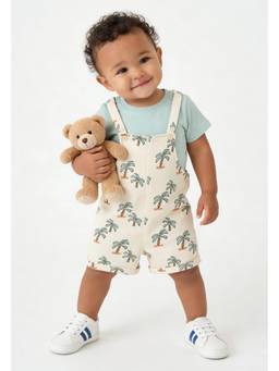 max - Boys Printed Dungaree with T-shirt - White
