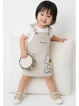 max - Girls Snoopy Dungaree Dress with T-shirt - Beige