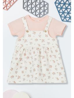 max - Girls Floral Print Pinafore Dress with T-shirt - Off White